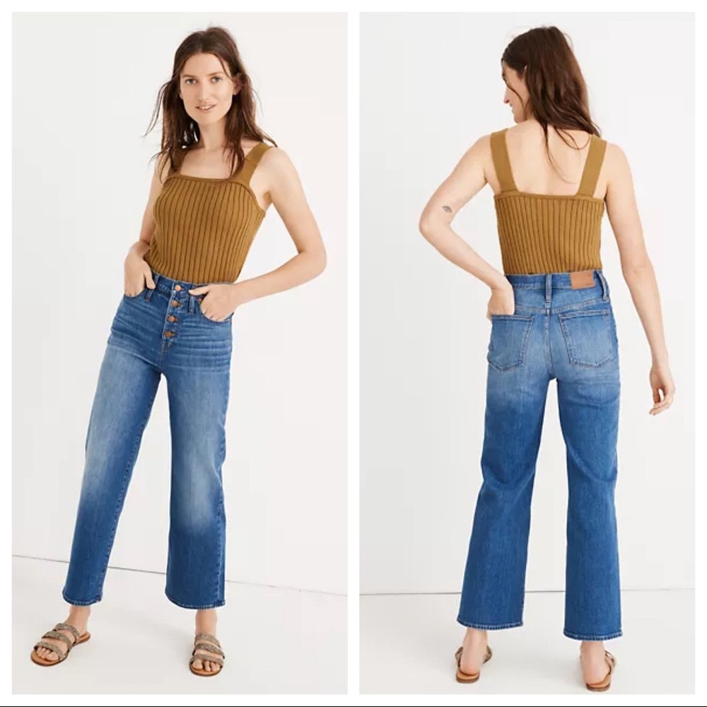 Madewell High-Rise Button-Fly Cropped Straight Jeans - Medium Blue